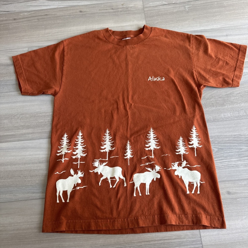 Vintage Alaska Shirt Med Burnt Orange Moose Trees Alstyle Apparel‎ & Activewear